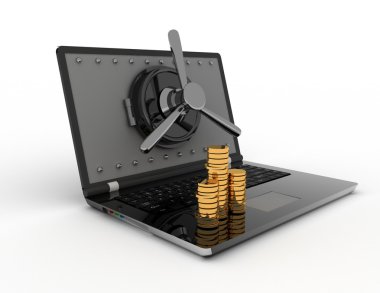 3D karlı Online iş kavramı beyaz arka plan üzerinde