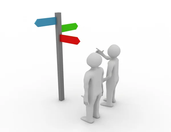 Signpost With 3d Characters Showing Travelling Or Guidance — Stock Photo, Image