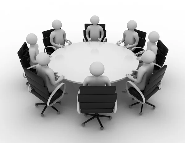 3d  people - session behind a round table. 3d image. Isolated — Stock Photo, Image