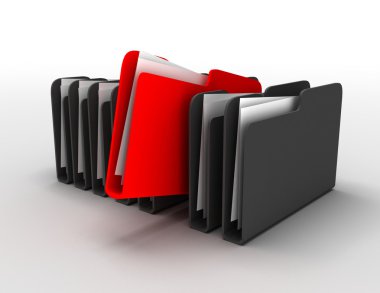 Dosyaların ve klasörlerin satır. 3d illüstrasyon izole beyaz
