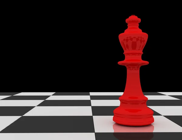 棋盘上黑色背景上的红色国际象棋王 — 图库照片