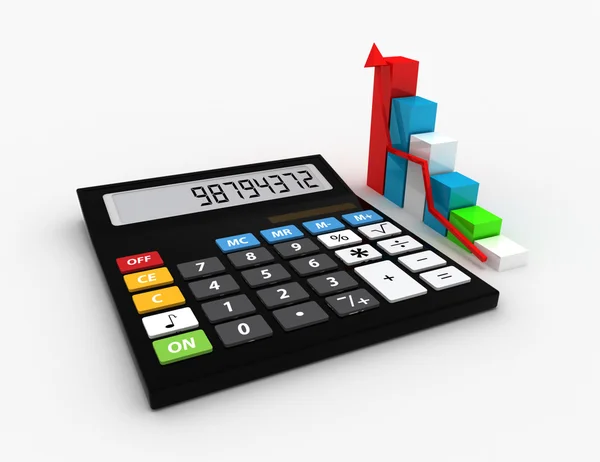 Kalkulator i kolorowy wykres. ikony 3d. koncepcja biznesowa. isolat — Zdjęcie stockowe