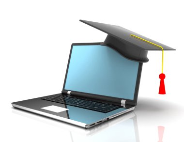 Mezuniyet kap laptop - e-öğrenme 3d kavramı