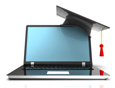 Mezuniyet kap laptop - e-öğrenme 3d kavramı