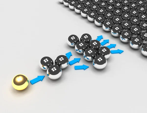 Beyaz arka plan üzerinde viral pazarlama kavramı. 3D çizim