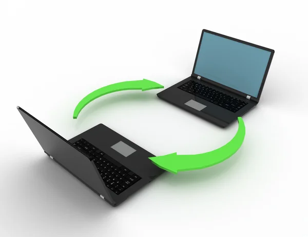 Troca de laptop no fundo branco — Fotografia de Stock