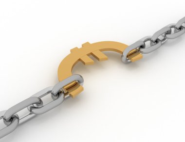 Euro simgesi ve zincir - beyaz arka plan üzerinde 3d