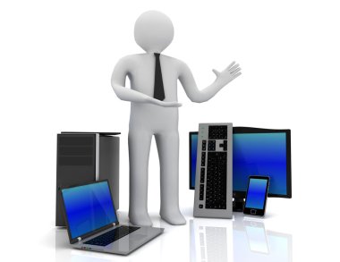 3d adam elektronik beyaz arka plan üzerinde sunulması