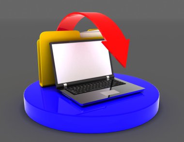 laptop ve dosya klasör. veri kavramı transferi