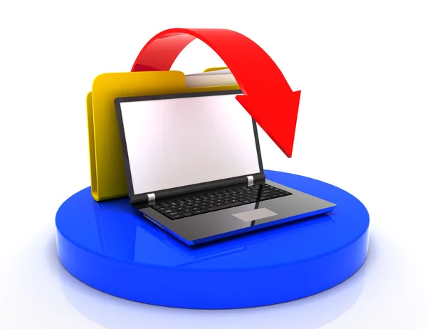 Laptop und Dateiordner. Übertragung von Datenkonzept — Stockfoto