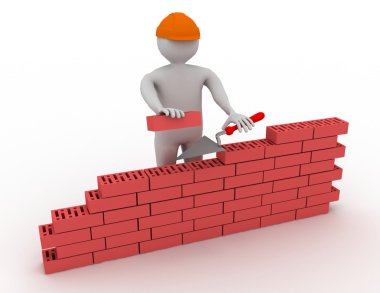 3d adam bir tuğla duvar inşa