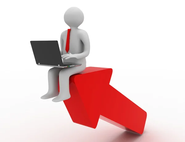 3d man with laptop sitting on the arrow. success concept — Stock Photo, Image