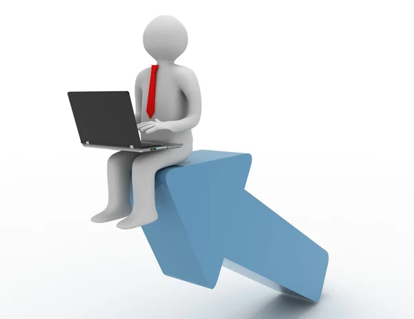 3d man with laptop sitting on the arrow. success concept — Stock Photo, Image