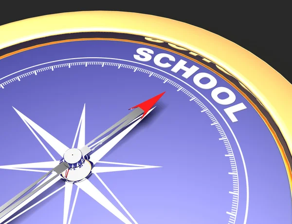 Abstracte kompas met naald wijst het woord school. school co — Stockfoto