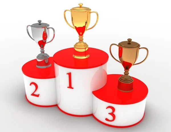 3d winners pedestal with cups. success concept — Stock Photo, Image