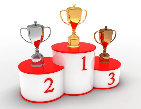 3d winners pedestal with cups. success concept — Stock Photo, Image