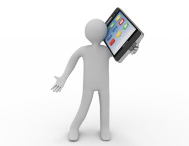 bir akıllı telefon tutarak 3d insan karakteri