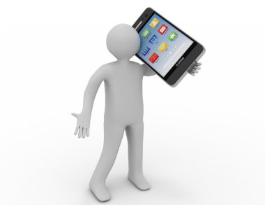 bir akıllı telefon tutarak 3d insan karakteri