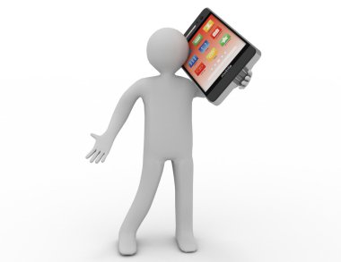 bir akıllı telefon tutarak 3d insan karakteri
