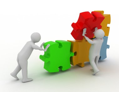 3D beyaz insanların birlikte çalışma. ekip çalışması kavramı