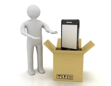 cep telefonuna bir kutu alarak bir 3d insan