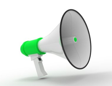 Retro megafon beyaz zemin üzerinde. 3D render