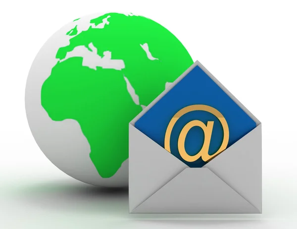 Concepto de correo electrónico con mundo y sobre. ilustración 3d —  Fotos de Stock