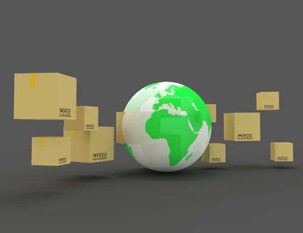 Koncepcja dostawy paczek międzynarodowych. koncepcja 3D — Zdjęcie stockowe