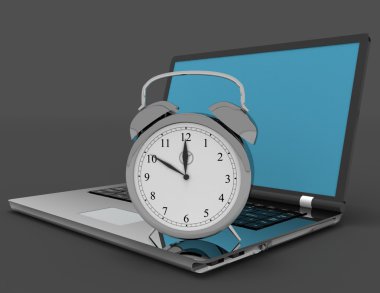 Laptop ve saat. 3D resimde siyah