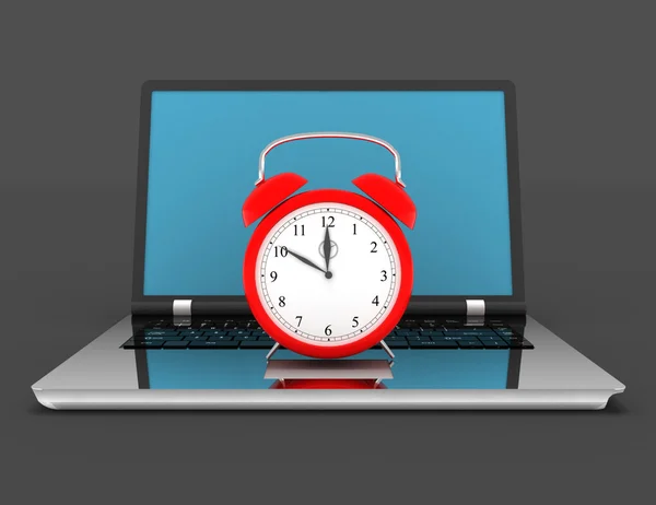 Laptop y reloj. Ilustración 3d en negro —  Fotos de Stock