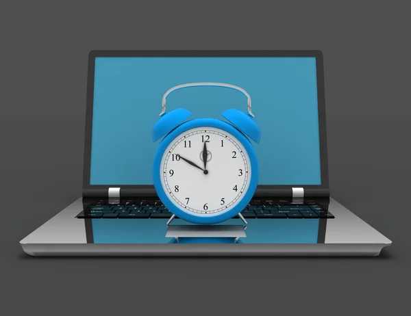 Laptop y reloj. Ilustración 3d en negro —  Fotos de Stock