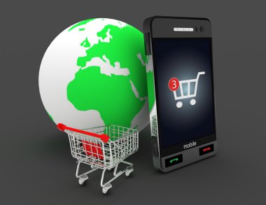 Online alışveriş kavramı. 3D çizim