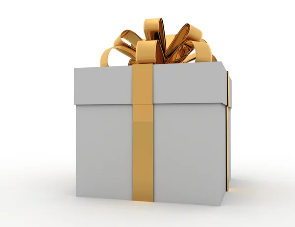Gift box with bows isolated on white. 3D rendering. — Stock Photo, Image