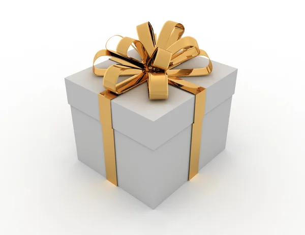 Gift box with bows isolated on white. 3D rendering. — Stock Photo, Image