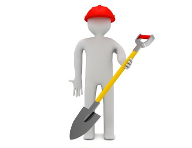 Adam ve kürek. 3D İşçi kavramı