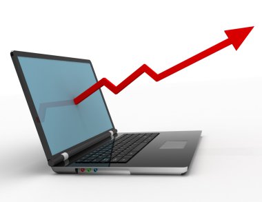 Laptop kar kavramı, ok ve iş büyüme grafiği