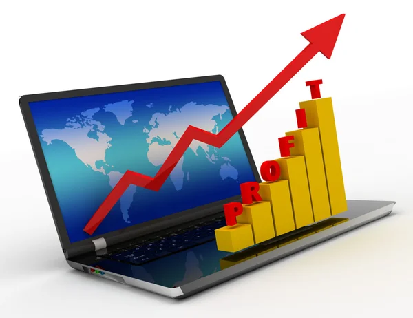 Conceito de lucro, seta e gráfico de crescimento de negócios no laptop — Fotografia de Stock
