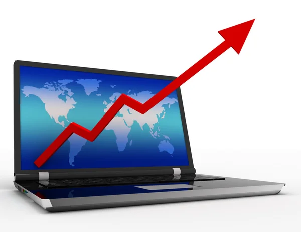 Konsep keuntungan, grafik panah dan pertumbuhan bisnis pada laptop — Stok Foto