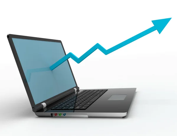 Концепция прибыли, стрелка и график роста бизнеса на ноутбуке — стоковое фото