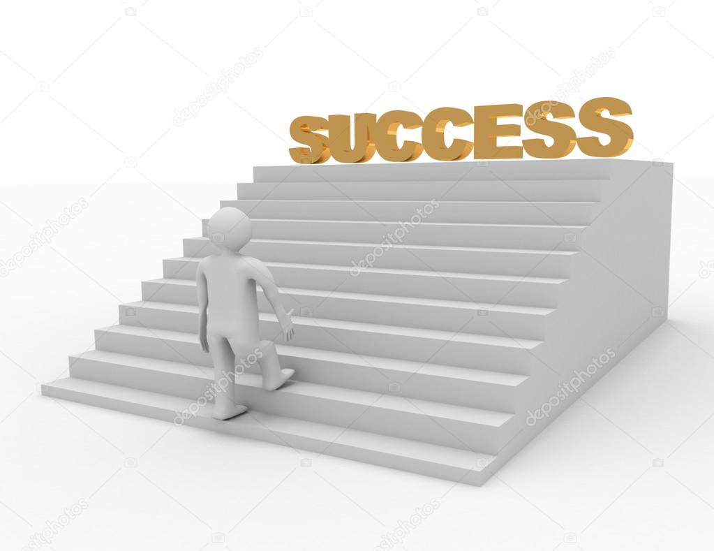 3d person climbing stairs that have the word success on top of t