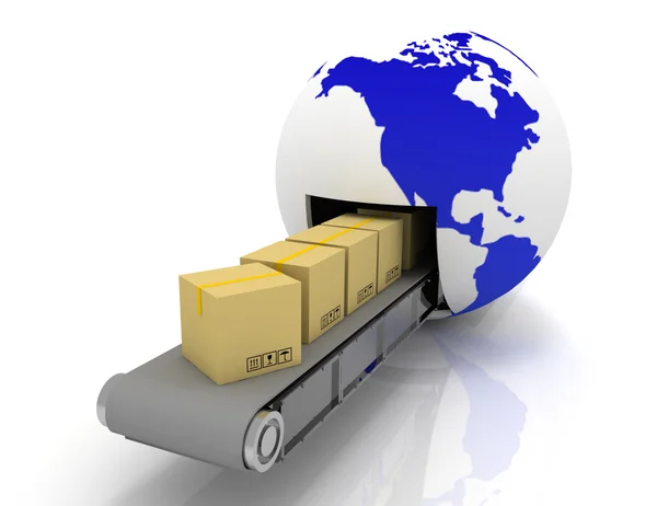 International package delivery and parcels shipping concept. 3d — Stock Photo, Image