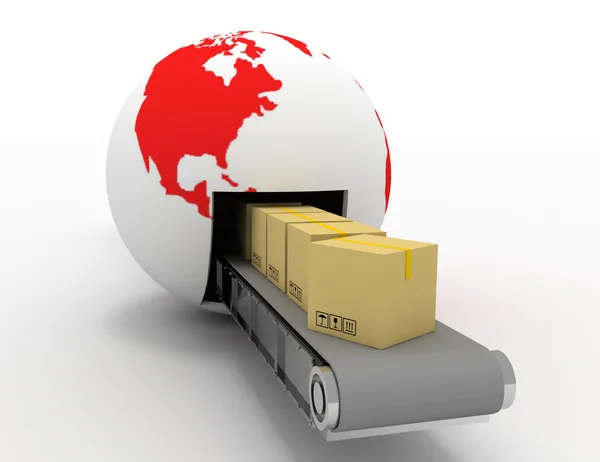 International package delivery and parcels shipping concept. 3d — Stock Photo, Image