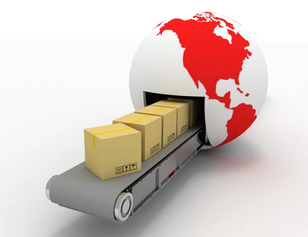 Internationale Paketzustellung und Paketversand-Konzept. 3d — Stockfoto