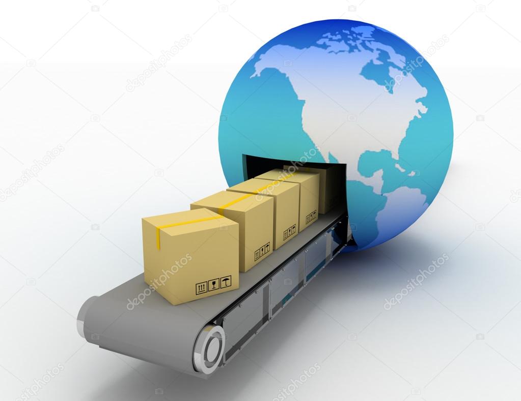 International package delivery and parcels shipping concept. 3d 