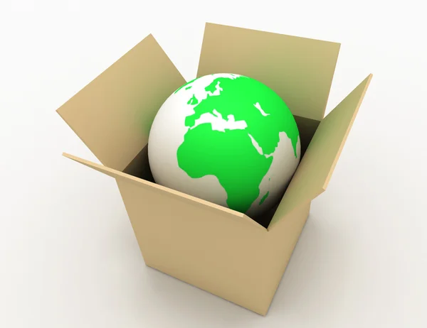 Earth globe in kartonnen doos met het ontwerp van de informatie — Stockfoto