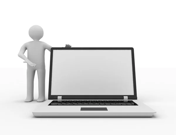 3d people - menschlicher Charakter unterstützt durch Laptop - 3dr illustrati — Stockfoto