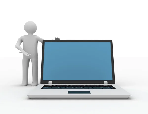 Persone 3d - personaggio umano supportato da laptop - illustrati 3dr — Foto Stock