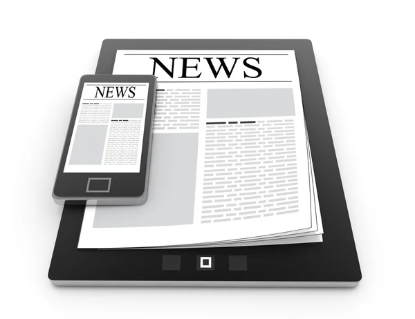 News on 3D mobile phone and digital tablet pc computer isolated — Stock Photo, Image