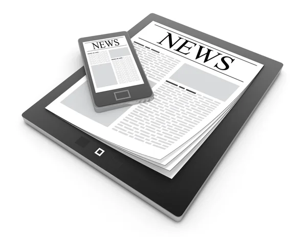 News on 3D mobile phone and digital tablet pc computer isolated — Stock Photo, Image