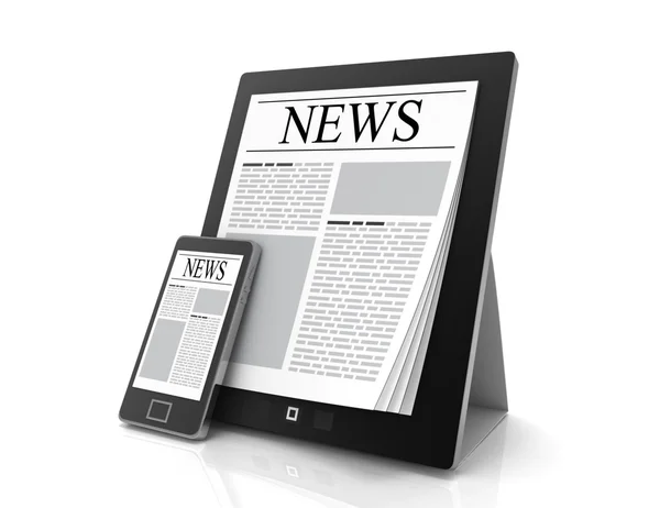 News on 3D mobile phone and digital tablet pc computer isolated — Stock Photo, Image